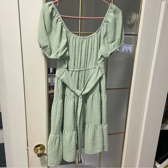 Eclipse Light Green Puff Sleeve Mini Dress Large - Picture 4 of 7